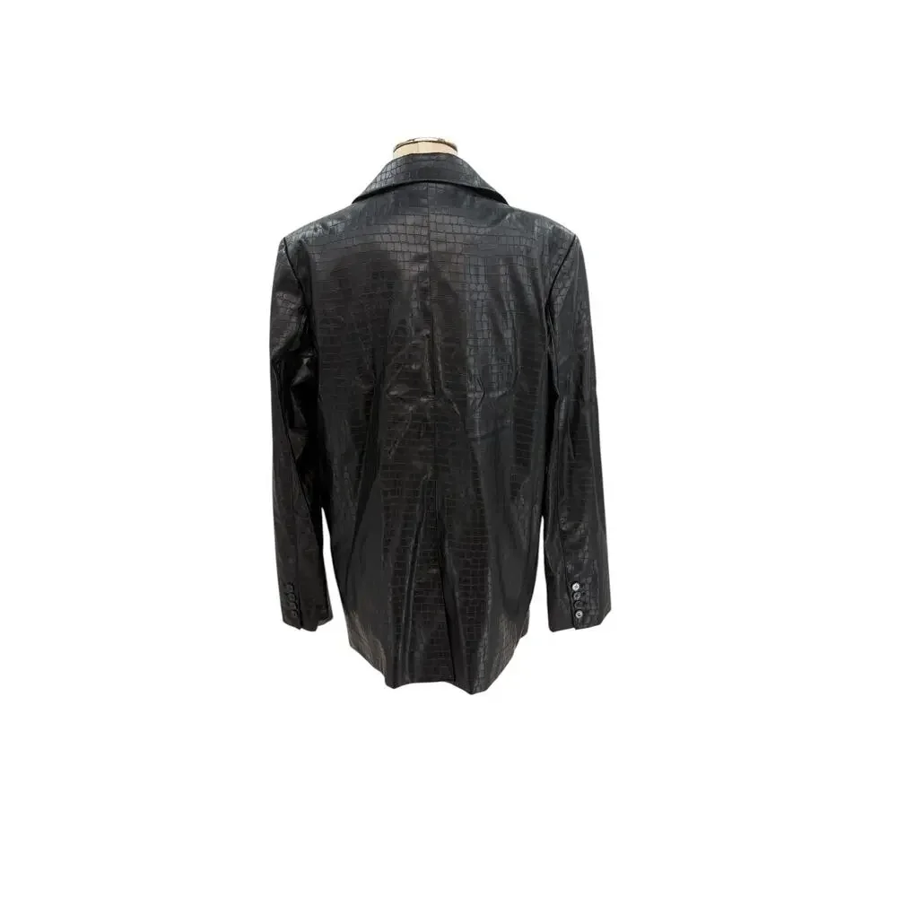 NA-KD Black Faux‎ Croc Oversized Blazer Jacket Reptile Texture EU 36 US 6